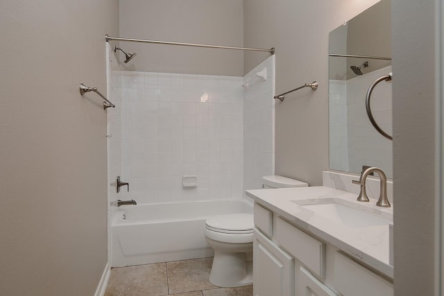 full bath with  shower combination, tile patterned flooring, vanity, and toilet