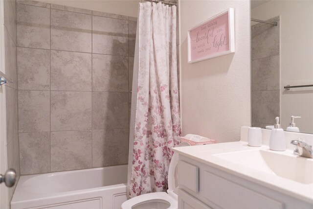 18802 Verdura Dr, New Caney, TX 77357 - bathroom featuring shower / tub combo with curtain, toilet, and vanity
