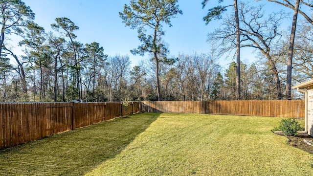 view of yard with a fenced backyard