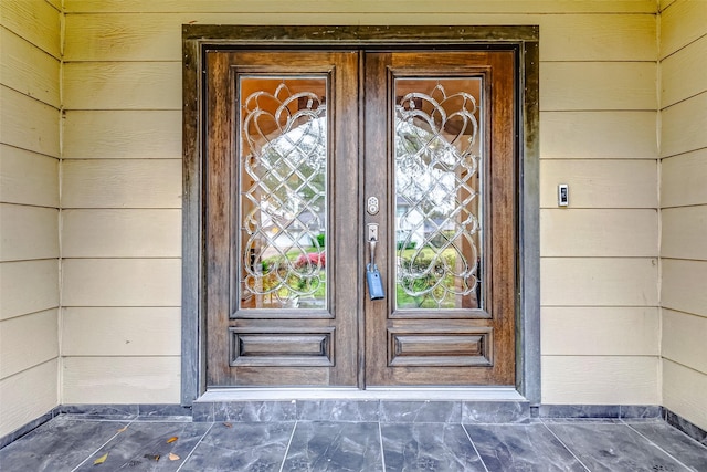 property entrance with french doors