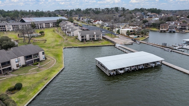 aerial view featuring a residential view and a water view