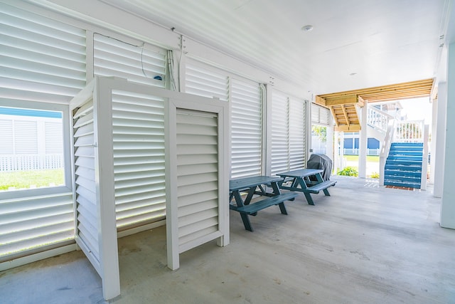 view of patio / terrace featuring stairway