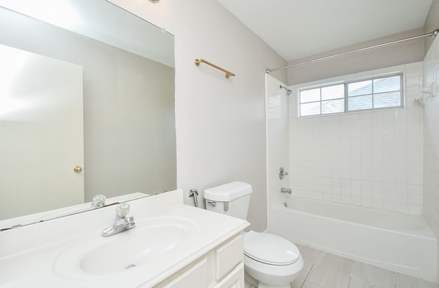 full bathroom with shower / washtub combination, vanity, and toilet