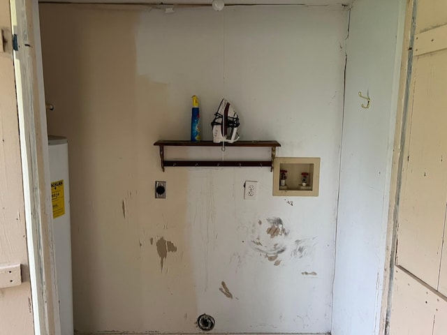 washroom featuring water heater, laundry area, washer hookup, and hookup for an electric dryer