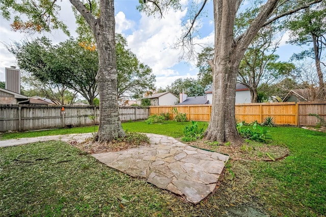 view of yard with a fenced backyard