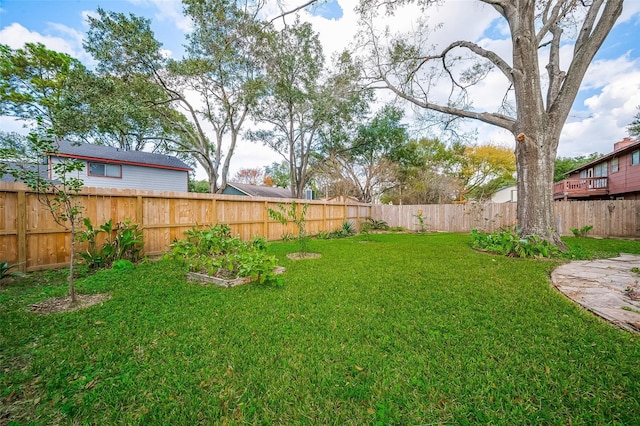 view of yard with a fenced backyard