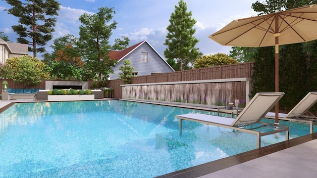 view of swimming pool with a fenced backyard and a fenced in pool