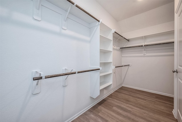 walk in closet with wood finished floors