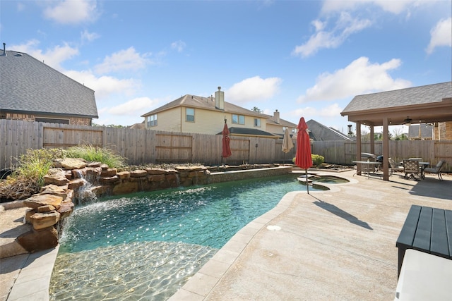 view of pool featuring a fenced backyard, a fenced in pool, and a patio