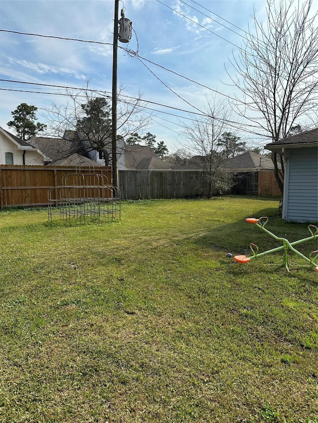 view of yard with a fenced backyard