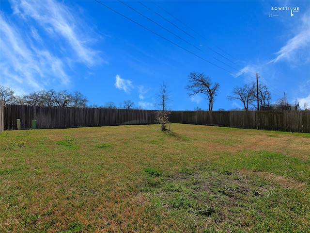 view of yard with a fenced backyard