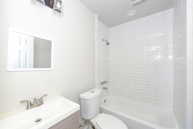 full bathroom featuring toilet, shower / washtub combination, and vanity