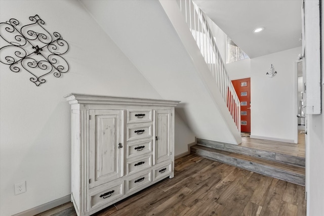 interior details featuring recessed lighting, wood finished floors, and baseboards