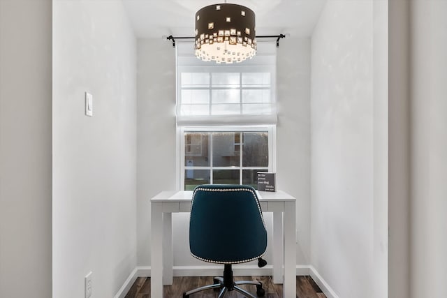 office with baseboards and wood finished floors