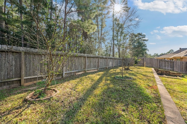 view of yard with a fenced backyard