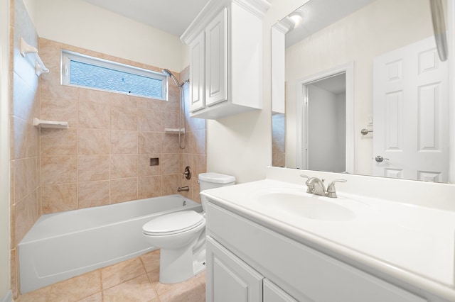 full bath featuring tile patterned floors, toilet, vanity, and shower / tub combination