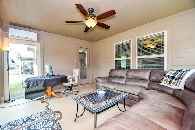 view of patio with an outdoor hangout area, a ceiling fan, and a wall unit AC