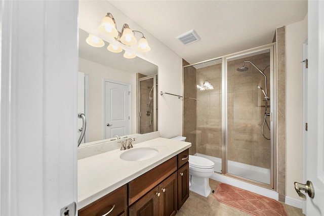 26407 Katy Springs Ln, Katy, TX 77494 - bathroom with a stall shower, visible vents, vanity, and toilet