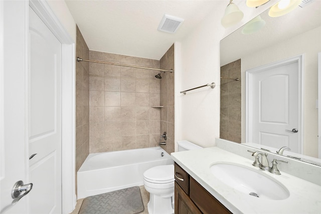 26407 Katy Springs Ln, Katy, TX 77494 - bathroom featuring visible vents, toilet, tile patterned floors, bathtub / shower combination, and vanity