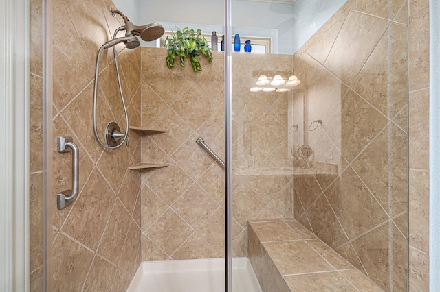 bathroom with a shower stall