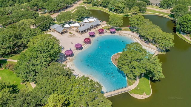 drone / aerial view featuring a water view