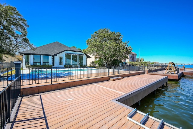 3742 Walden Estates Dr, Montgomery, TX 77356 - view of dock featuring a water view, a fenced in pool, and fence