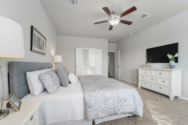 bedroom with light carpet, baseboards, and visible vents