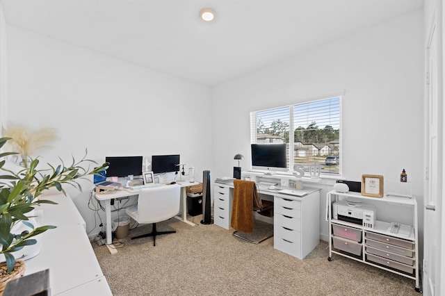 home office with light carpet