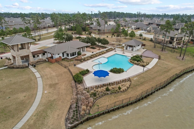 drone / aerial view with a residential view