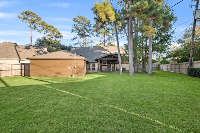 view of yard with a fenced backyard