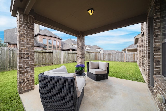 view of patio / terrace with an outdoor hangout area and a fenced backyard