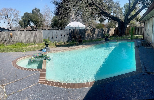 view of pool featuring a fenced backyard and a fenced in pool