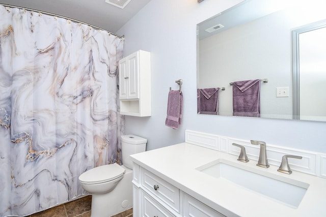 bathroom with visible vents, vanity, and toilet