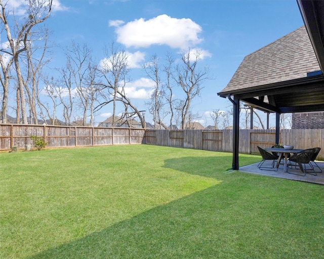 view of yard with a patio area and a fenced backyard