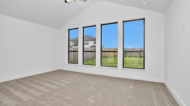 24618 Celestial Lily Dr, Katy, TX 77493 - carpeted spare room featuring a ceiling fan, baseboards, and vaulted ceiling