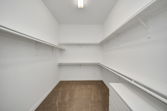 spacious closet with dark colored carpet