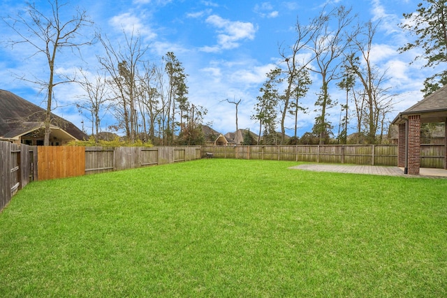 view of yard featuring a patio and a fenced backyard