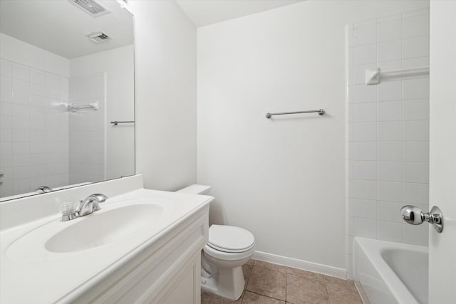 full bathroom featuring tile patterned flooring, baseboards, visible vents, and toilet