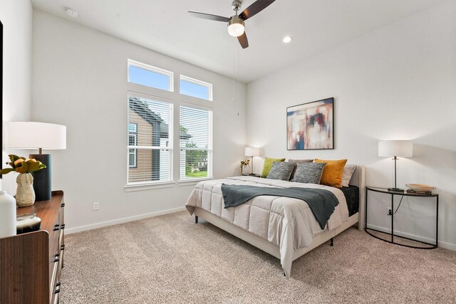 2110 Dewalt St Unit H, Houston, TX 77088 - bedroom with baseboards, carpet flooring, recessed lighting, and a ceiling fan