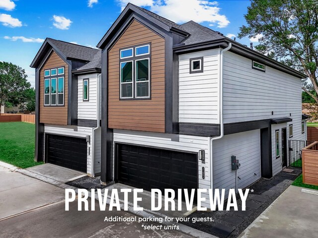 2110 Dewalt St Unit H, Houston, TX 77088 - view of side of home featuring a garage and a shingled roof