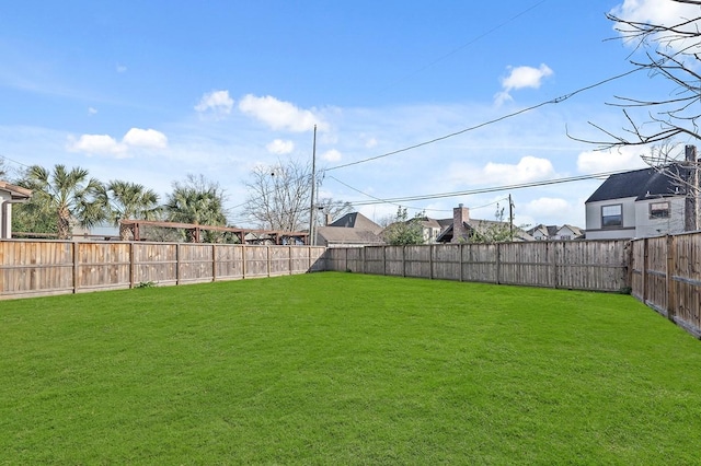 view of yard with a fenced backyard