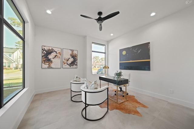 1225 Althea Dr, Houston, TX 77018 - office with ceiling fan, recessed lighting, and baseboards