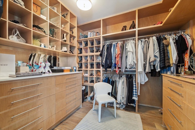 walk in closet featuring light wood-style flooring