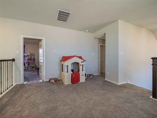 game room featuring carpet flooring, baseboards, and visible vents