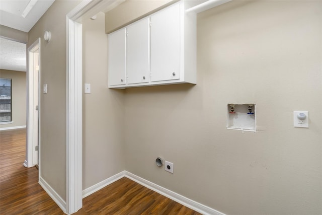 washroom with hookup for a washing machine, baseboards, dark wood-style flooring, and hookup for an electric dryer