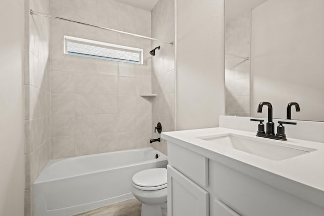 18798 Lucas Michael Way, New Caney, TX 77357 - bathroom featuring toilet, vanity, shower / bathtub combination, and wood finished floors