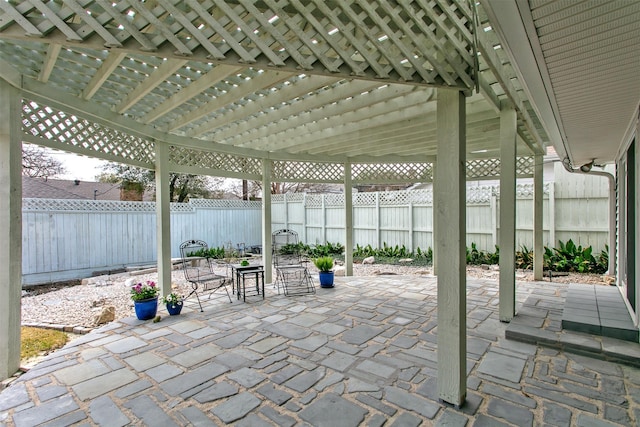 view of patio with a fenced backyard and a pergola