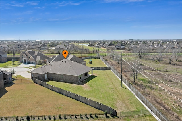 birds eye view of property with a residential view and a rural view