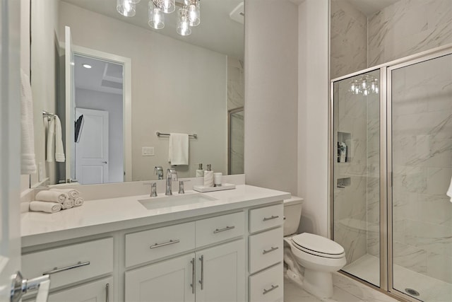 35 Papado Trails Cir, The Woodlands, TX 77375 - full bathroom with marble look tiles, a marble finish shower, toilet, and vanity