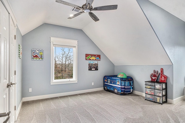 bonus room featuring lofted ceiling, carpet, and baseboards